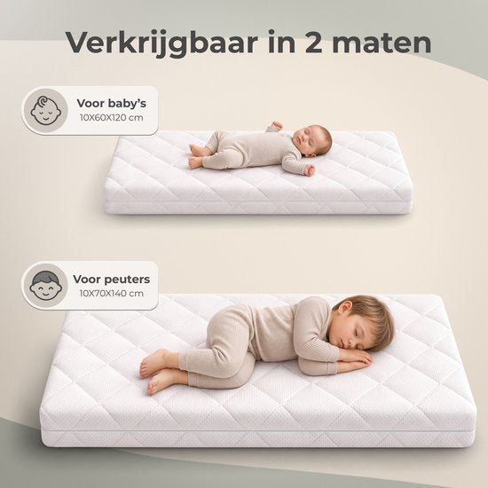 CozySense® Babymatras 70x140 cm – Ledikant Matras – Babymatrassen – Ademend Katoen – afneembare hoes – OEKO-TEX® & CertiPUR-US® gecertificeerd – 10 cm