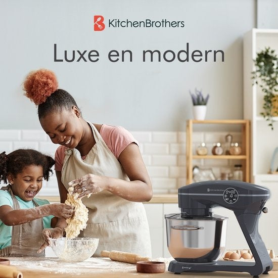 KitchenBrothers Keukenmachine - Touch Display en Timer - Keukenrobot - 6L - 1800W - Aluminium - Antraciet