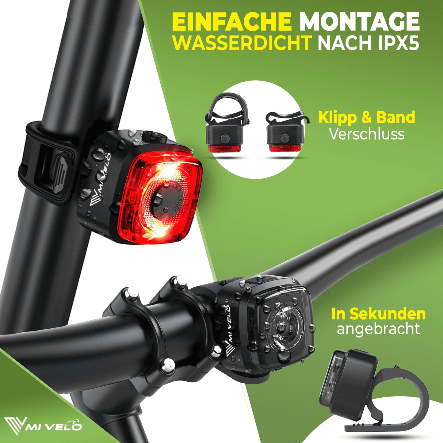Mivelo - LED Fietsverlichtingsset  'Cube Pro' USB-oplaadbaar met remlicht - Zwart