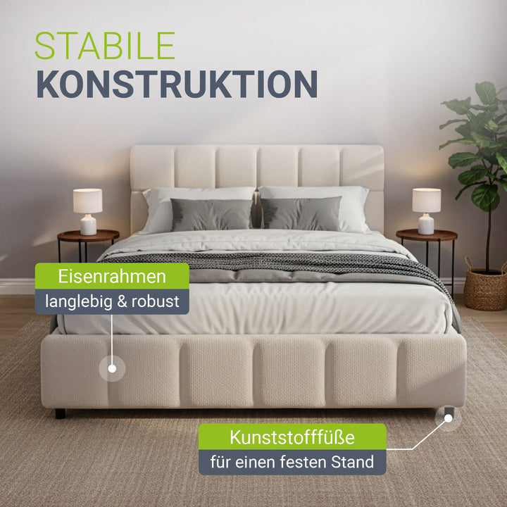 Juskys Polsterbett Florenz - 140x200 cm - Bouclé - Creme