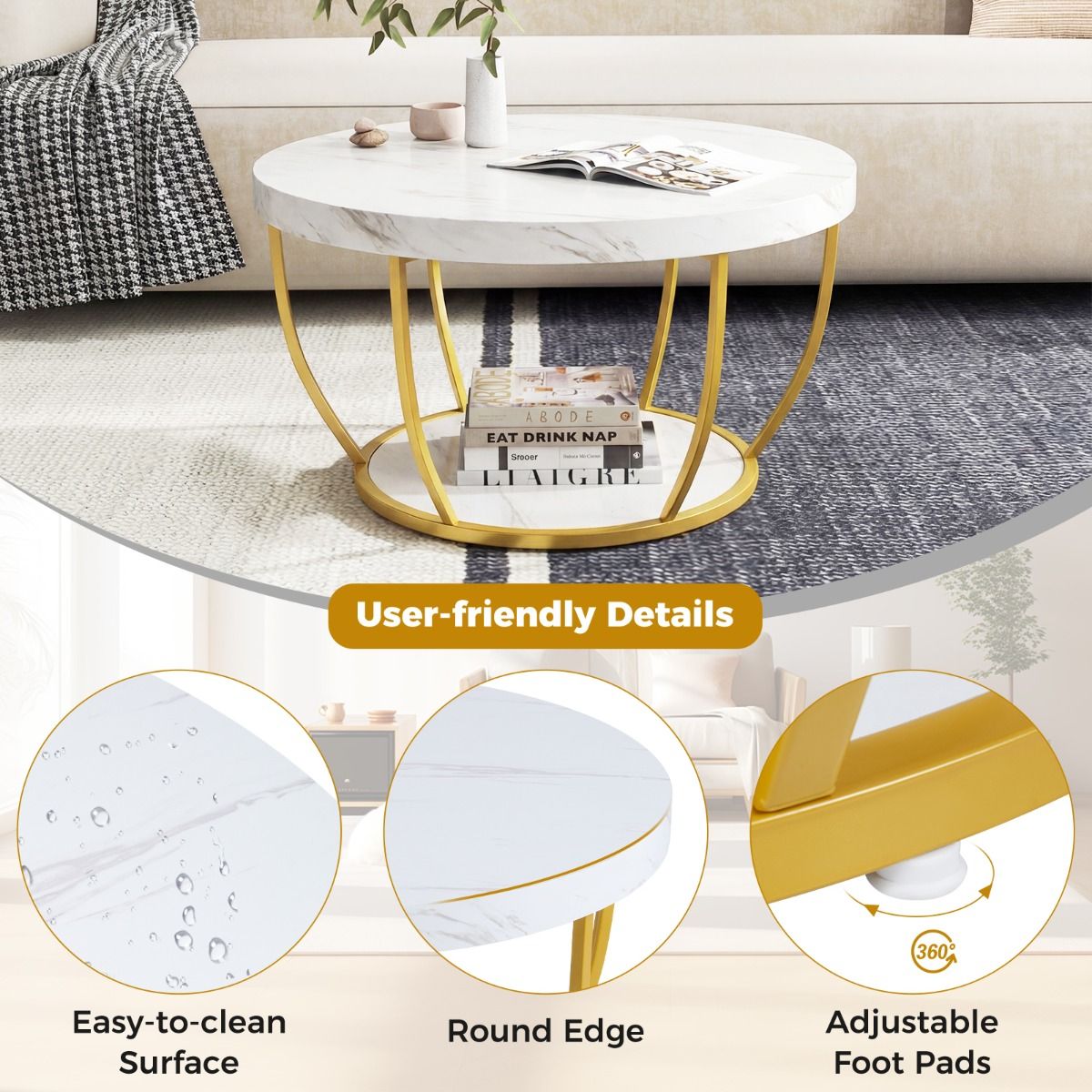 Coast Ronde Salontafel - 2 niveaus - metalen frame - wit - 80 x 45 cm
