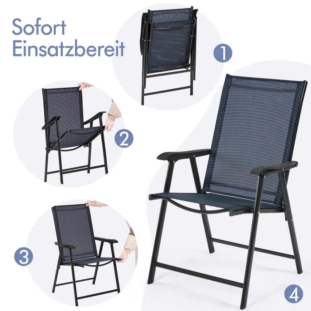 Yaheetech Tuinstoelen Set van 2 Opvouwbaar 54 x 57 x 93,5 cm - Blauw - Klapstoelen met Armleuningen en Hoge Rugleuning