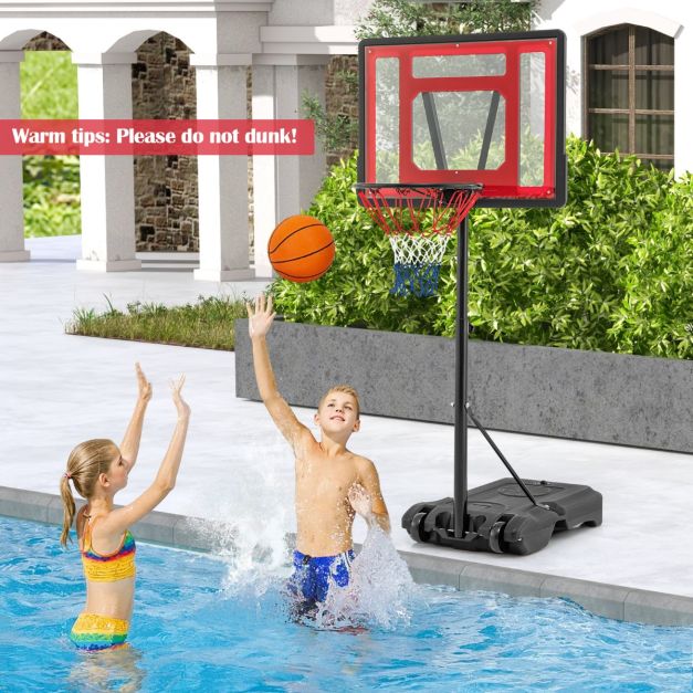 Coast Verstelbare Basketbalring voor Zwembad – 165-185 cm Hoog – Rood – Draagbare Basketbalstandaard voor Kinderen, Tieners en Volwassenen