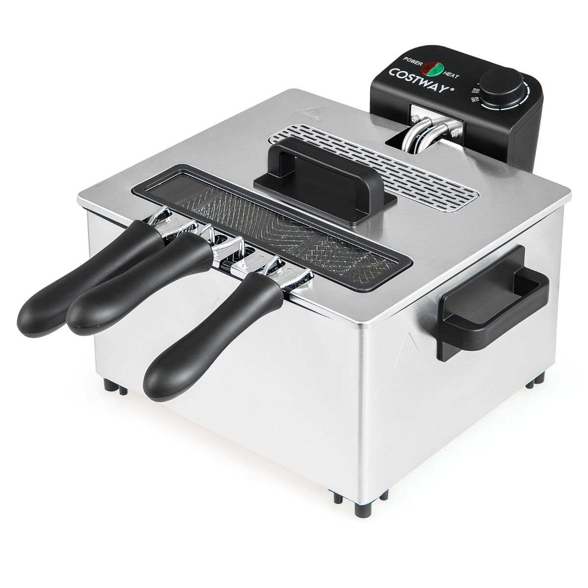 Coast Elektrische Friteuse - 5 liter - 3 frituurmanden - instelbare temperatuur - zilver en zwart