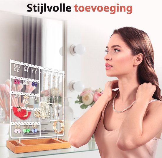 Posity Sieradenrekje – Sieradenhouder – Oorbellenrekje – Juwelen houder – Voor kettingen/armbanden/ringen/Juwelen – Hout & metaal – Wit