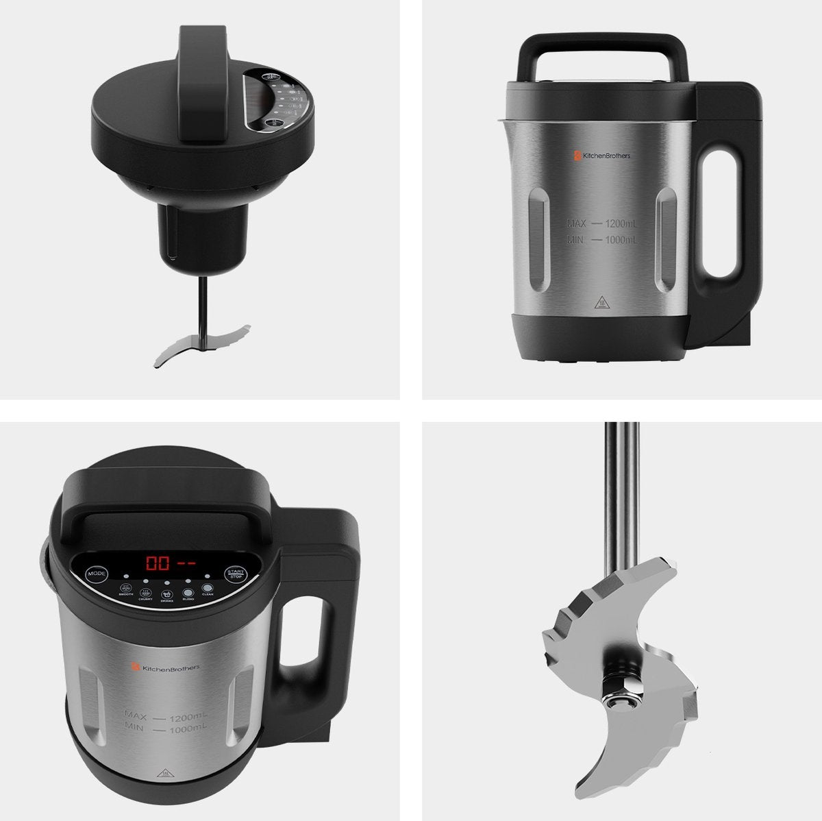 KitchenBrothers Soepmaker - Blender - tot 800W - 1.2L - RVS/Zwart