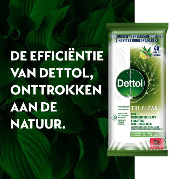 Dettol Tru Clean - Multi-reinigingsdoekjes - Eucalyptus & Limoen - Biologisch Afbreekbaar - 48 stuks per verpakking