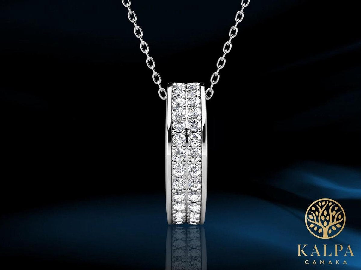 Zilverkleurige Ketting met Kristallen Hanger – 18K Witgoud Verguld – Luxe Giftbox – Dames Cadeau