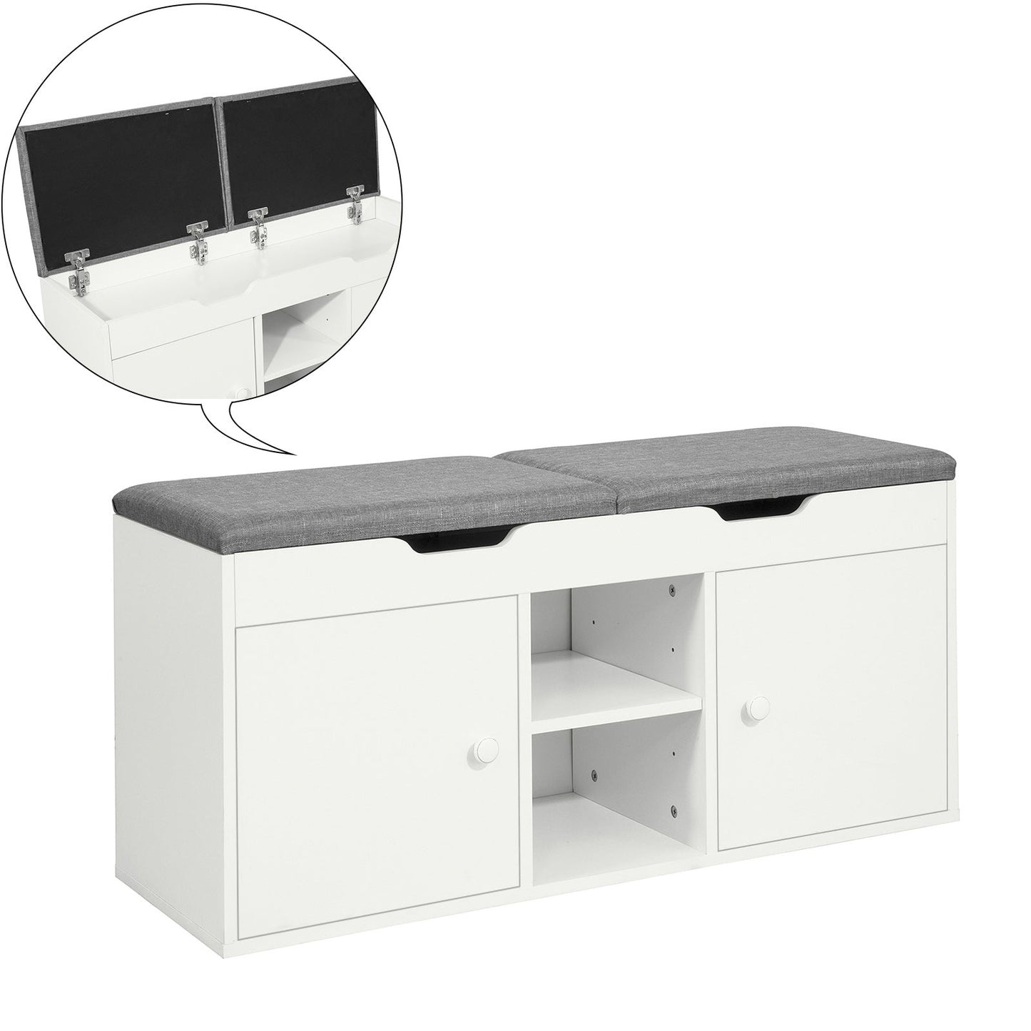 SoBuy Schoenenbank met 2 Kasten - Max. 150 kg - 100 x 34 x 48 cm - Wit/ Grijs