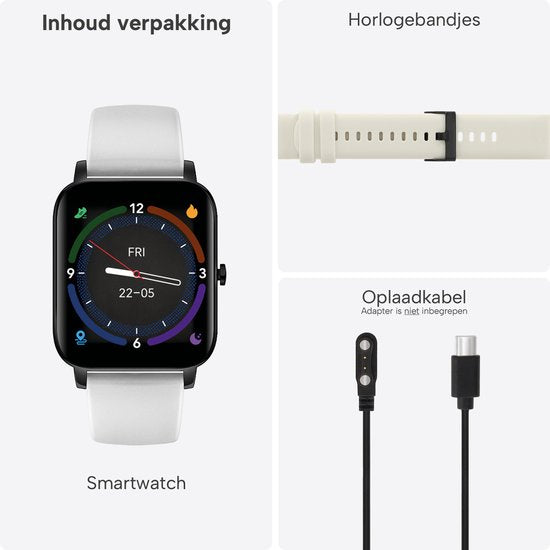 Smartwatch voor Dames en Heren - Stappenteller, Bloeddrukmeter en Hartslagmeter - Sporthorloge - Spatwaterdicht – Wit - BREND BR-2223