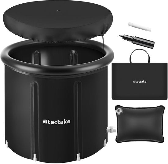 tectake® IJsbad Helsinki - Ice Bath - Zitbad - Ø75 x 75 cm - 320 Liter - Opvouwbare IJston met Aluminium Frame en Afdekking - 3-voudige Isolatie - Dompelbad inclusief Draagtas, Waterkussen en Pomp