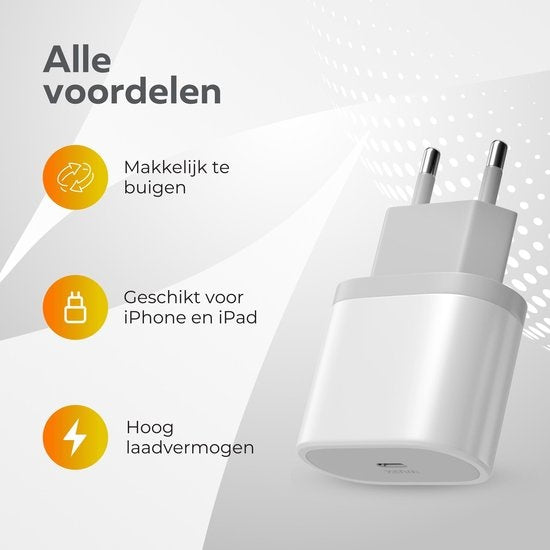 Wurk - Oplader - Geschikt voor iPhone en iPad - 20W Snellader - Oplaadkabel van 1M - Ook Geschikt Voor Oudere iPhones