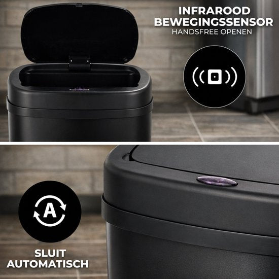 Bayt Prullenbak - Prullenbak 60 Liter - Prullenbak met Sensor - Vuilnisbak - Afvalbak - Metaal - Zwart