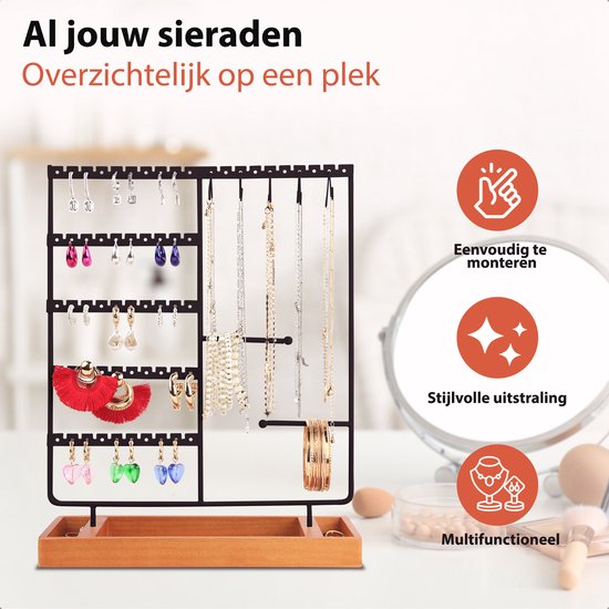 Posity Sieradenrekje – Sieradenhouder – Oorbellenrekje – Juwelen houder – Voor kettingen/armbanden/ringen/Juwelen – Hout & metaal – Zwart