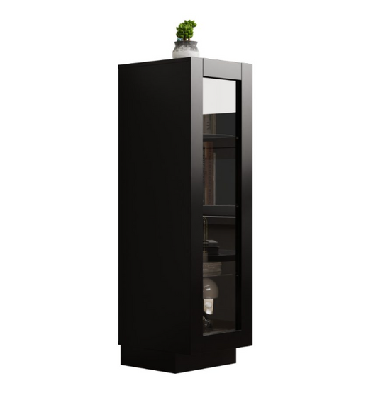 VDD Home Vitrinekast met Glazen Deur - Zwart - 37 x 39,5 x 120,5 cm