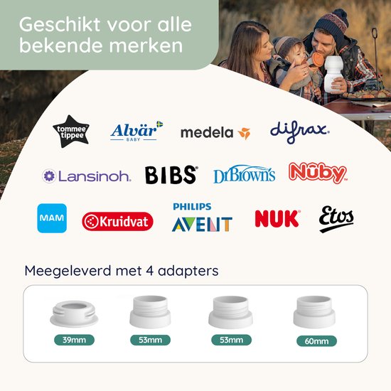 Numsy Velmi Zeer Draagbare Flessenwarmer Onderweg - Draadloos - Incl 4 Adapters