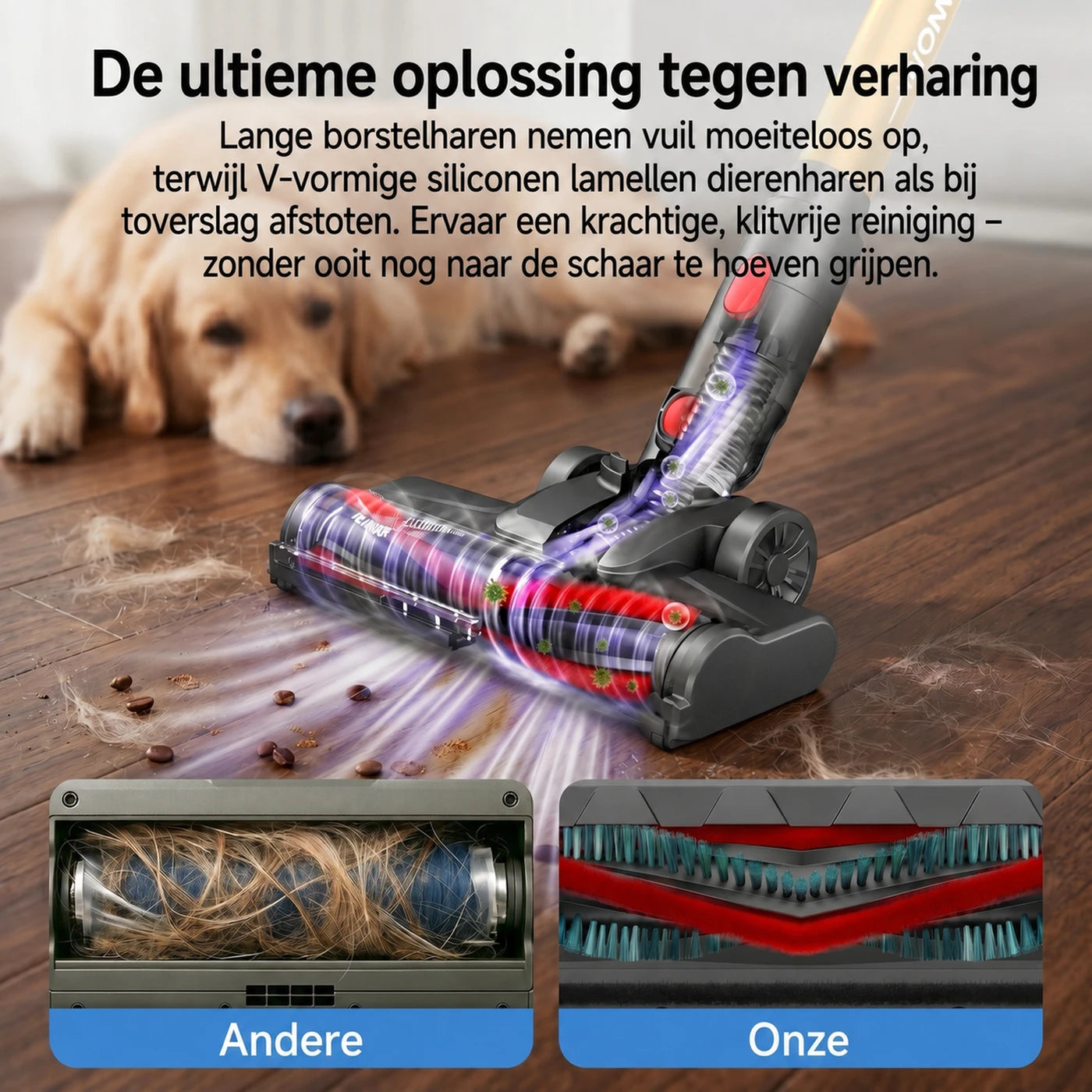Monsga ME03 Draadloze Steelstofzuiger - 550 W - 55 kPa - 55 Min Looptijd - 1,2 kg - Anti-Klit Borstel - Afneembare Accu - Groen Detectielicht