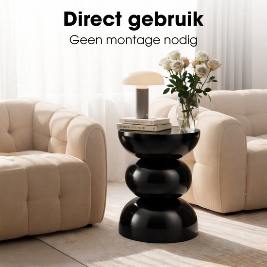 Mica Decorations Luna Bijzettafel - Bijzettafel Rond H46 x Ø32 cm - IJzeren Tafeltje voor Slaapkamer of Woonkamer - Nachtkastje of Plantentafeltje - Zwart