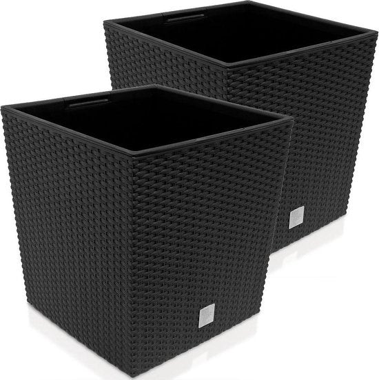 Deuba Bloempot Binnenbak Handgrepen Outdoor Rotan 64 Liter Antraciet 2 stuks