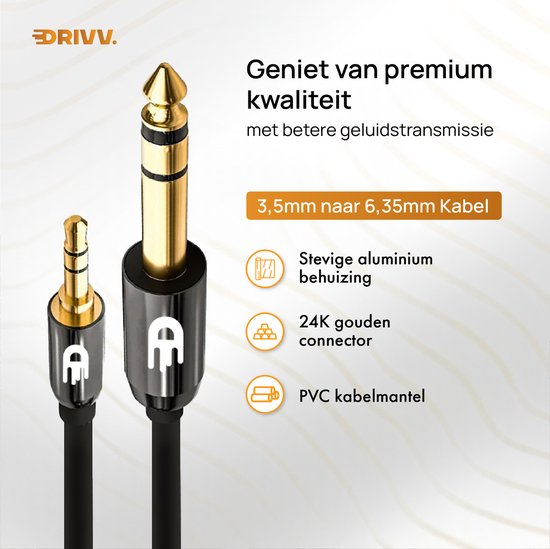 Drivv. Premium 3,5 mm Jack naar 6,35 mm Kabel - Jack Kabel - Audio Kabel - 3 meter