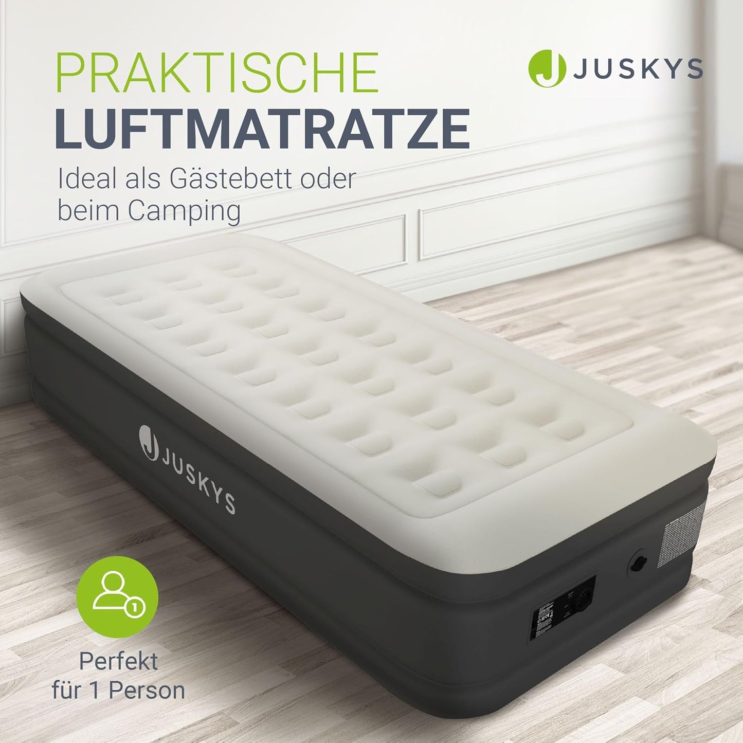 Juskys Luchtbed Zelfopblazend - Ingebouwde Elektrische pomp -  191 x 91 x 44 cm - Incl. Opbergtas - Grijs