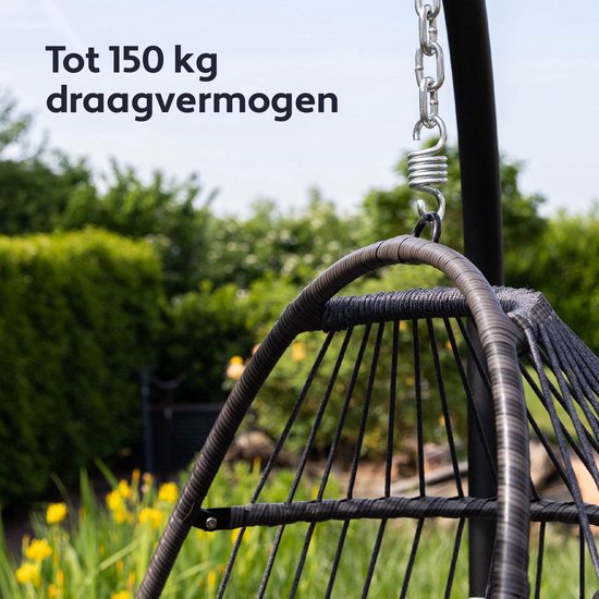 Vita5 Egg Hangstoel – Binnen en Buiten – Cocoon Stoel - met Standaard - tot 150kg – Opvouwbaar - Incl. Kussen – Donkerbruin