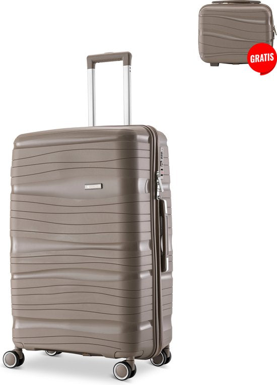 SC Travelin' Charm Handbagage Koffer – 40L – Cijferslot – 35x21x54 cm – Lichtgewicht & Duurzaam – Inclusief Gratis Pouch – Champagne