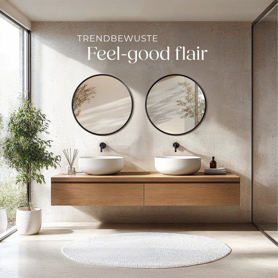 tectake® - Wandspiegel rond Fiona - Badkamerspiegel - Spiegel rond met stevig aluminium frame - Spiegel voor de badkamer, woonkamer of slaapkamer - Diameter van 80 cm