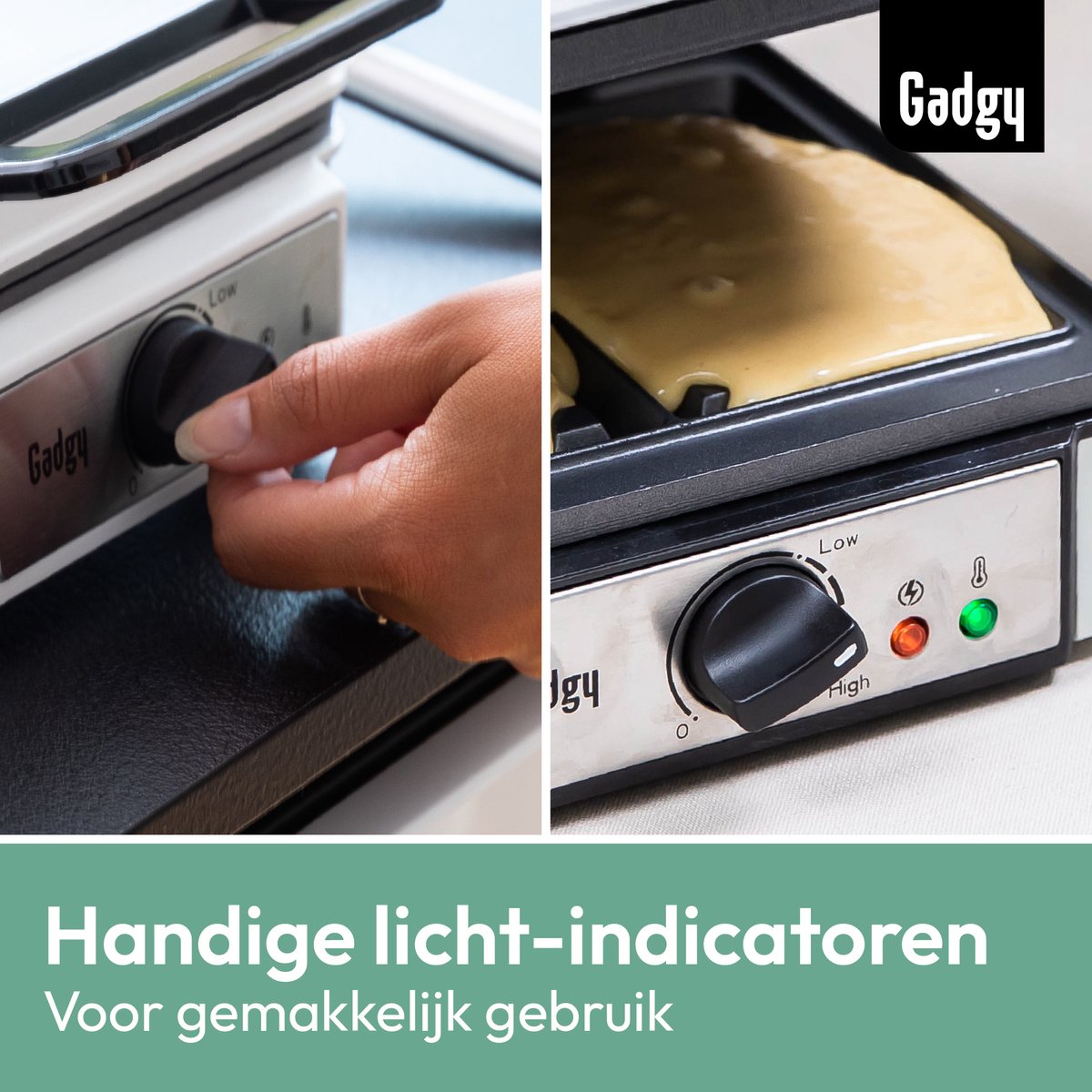 Gadgy Wafelijzer Voor 4 Wafels - Kunststof - 27.5x20x11 cm - Antiaanbaklaag - 1200 W - Wit