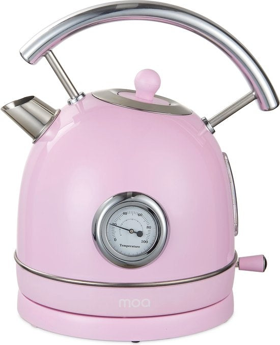 MOA Waterkoker Retro - 1.8L - RVS - BPA vrij - 2200W - 21.30x21.40x28.60 cm - Pastel roze