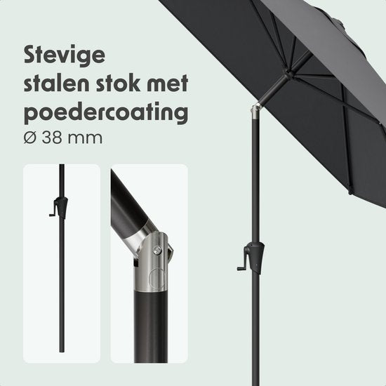 LifeGoods Parasol - Tuin - 200x300cm - 30° Kantelbaar - Waterdicht - UPF50+ - Donkergrijs