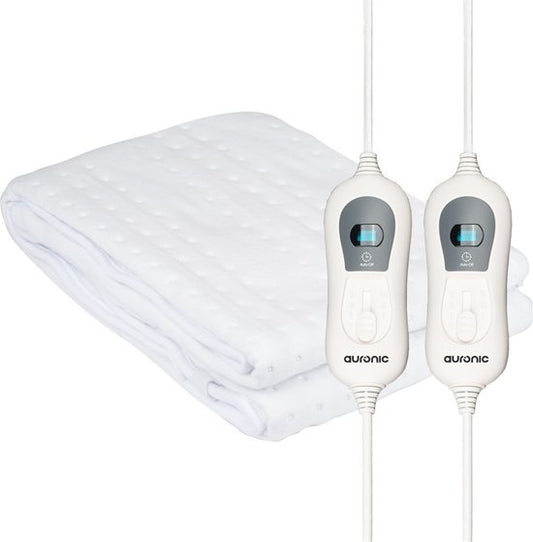Auronic Elektrische Onderdeken - 2 Persoons - 160x140cm - met Hoekelastieken en 2 Controllers - Wit