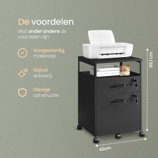 O'DADDY® Ladekast - Archiefkast - Compact en Veilig - Ladenkast - Nachtkast - 44x42x69 cm - Ladenkastje - Open Rek - Mobiel en Duurzaam - Ladekast Zwart - Ladekastje