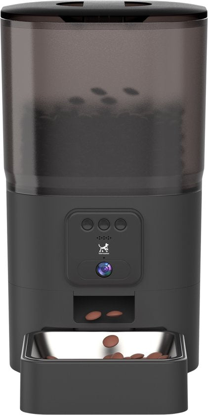 Viervoeter Feed Pro - Automatische Voerbak 6L - HD camera & Audio - Kat en Hond - Voerautomaat met App - Zwart