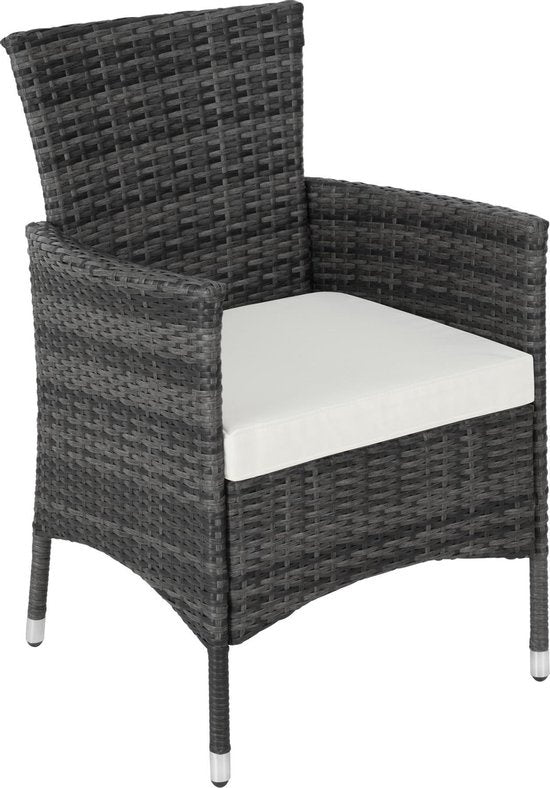 tectake® - wicker meubelen tuinset met verwisselbare hoezen, 2 stoelen en tafel met glazen blad, 2x outdoor loungestoelen met armleuningen en tuintafel, tuinmeubelset, balkonmeubilair - - grijs - poly-rattan