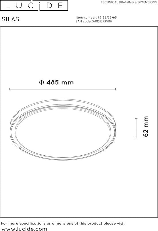 Lucide SILAS - Plafonnière - Ø 48,5 cm - LED Dimb. - 1x36W 2700K - 3 StepDim - Fumé