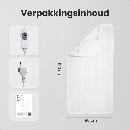 Auronic Elektrische Onderdeken XL - 190x90 cm - 1 Persoons - 3 Warmtestanden - Hoeslaken met Elastieke Banden - Verwarmingsdeken - Wit