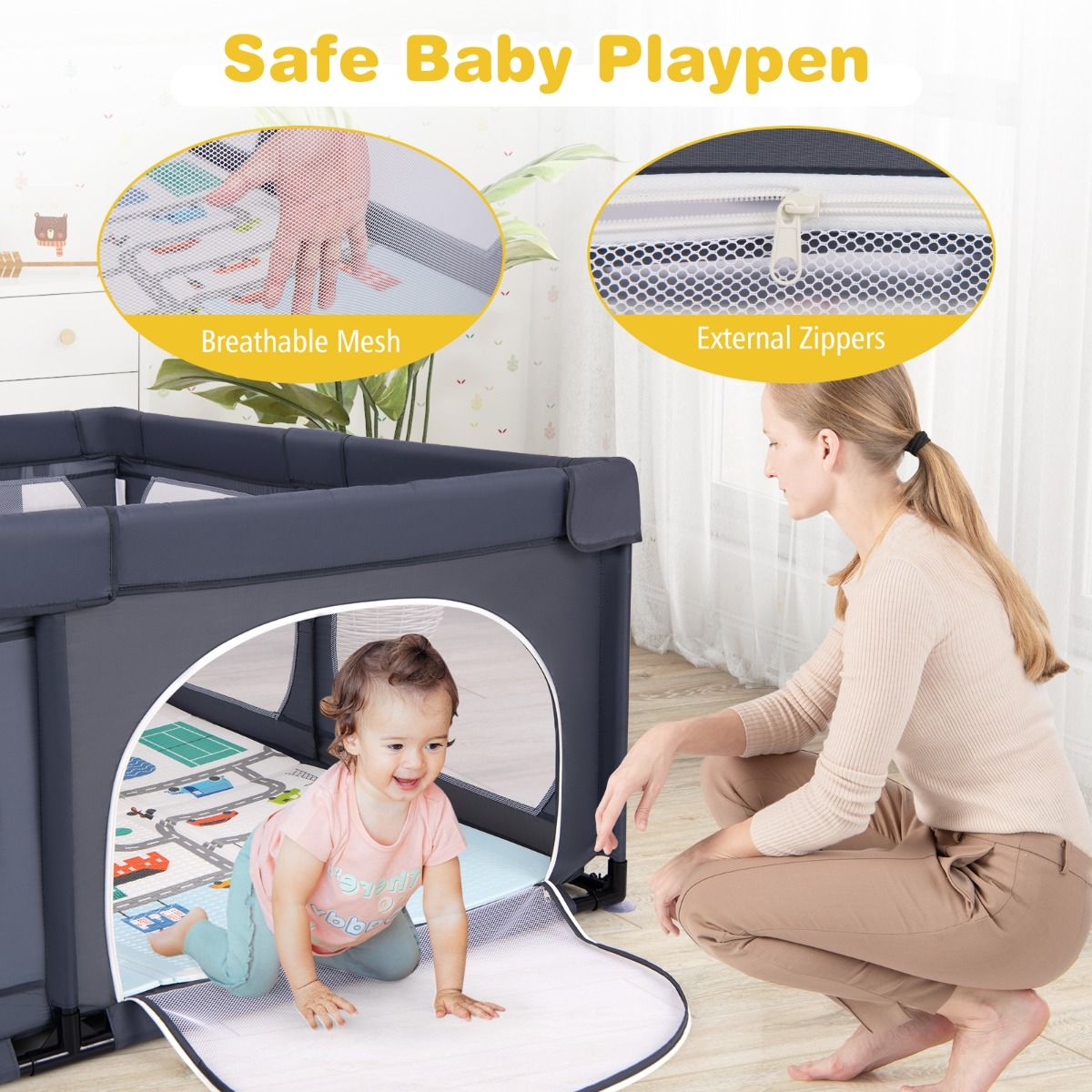 Coast Babybox met Matras en 50 Speelballen 189 x 158 x 68 cm - Donkergrijs