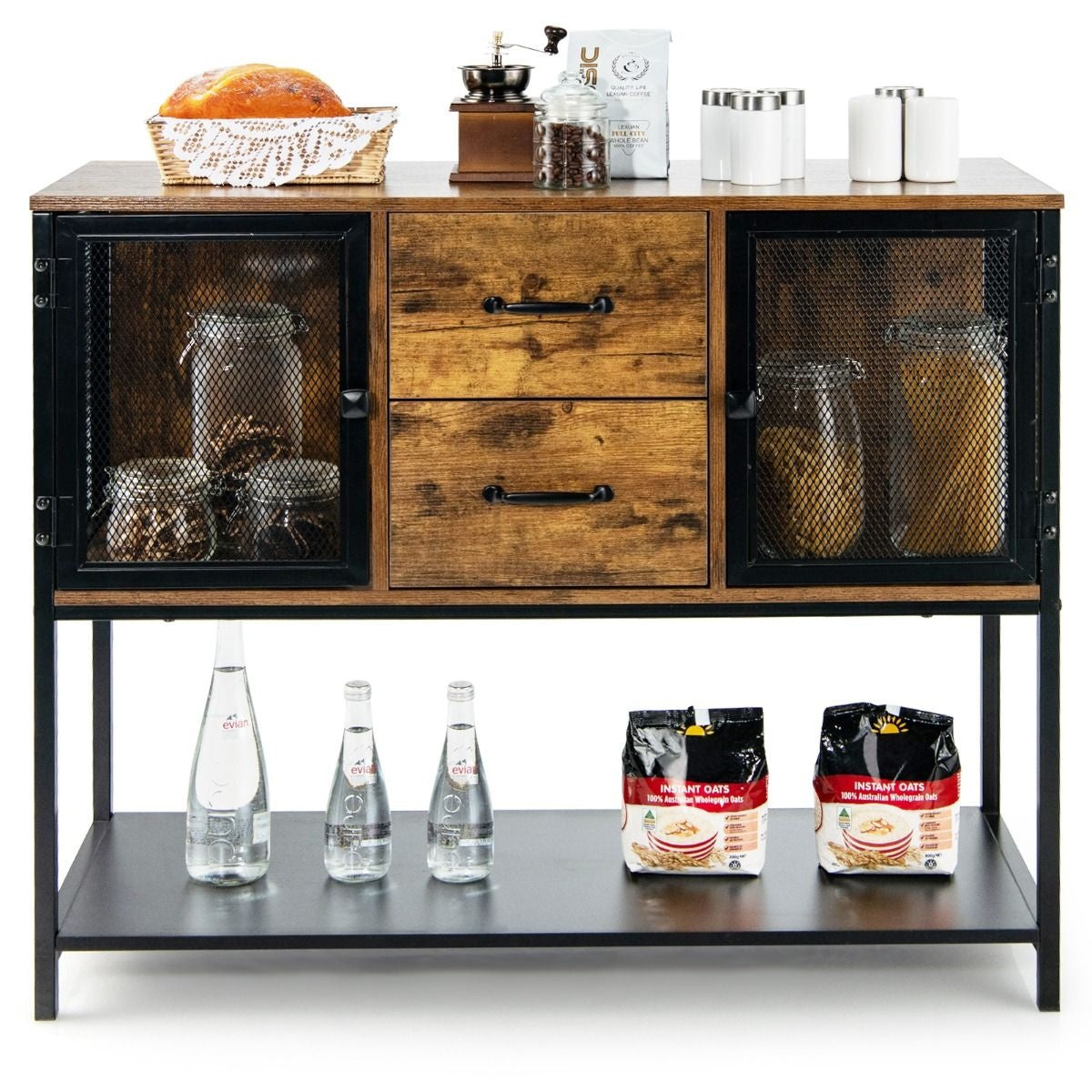 Coast Industrieel multifunctioneel dressoir met 2 roosterkasten en 2 laden 100 x 35 x 85 cm
