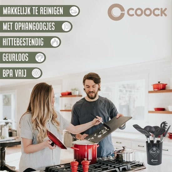 COOCK Keukengerei Set met Houder XL - Kookgerei Set 17 delig - Siliconen - BPA-Vrij & Plastic Vrij - Ophangbaar - Incl. Opener