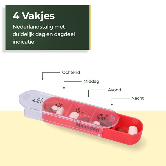 Gandria Pillendoos 7 Dagen - Uitneembaar Pillendoosje - Stapelbare Medicijndoos met 28 Compartimenten - Medicijndoos met Stevige Sluiting - 4 Vakken per Dag - 7 Kleuren