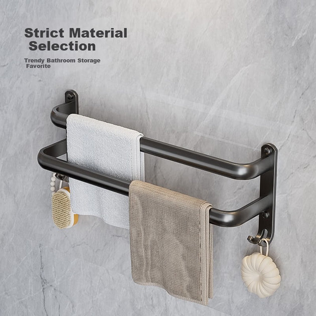 Handdoekrek met Dubbele Stang - 60 cm - Aluminium - Mat Metallic - Zonder Boren te Monteren - 10,1 x 10,5 x 58,4 cm