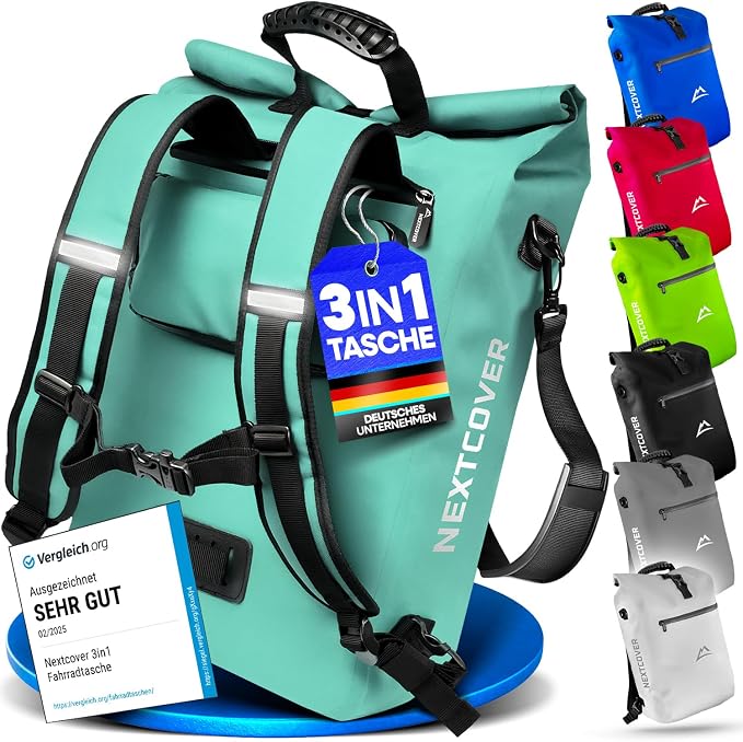 Nextcover 3-in-1 Fietstas, Rugzak en Schoudertas 25 Liter - Waterdicht en PVC-vrij - Met Laptopvak - Geschikt voor E-bike - Coin