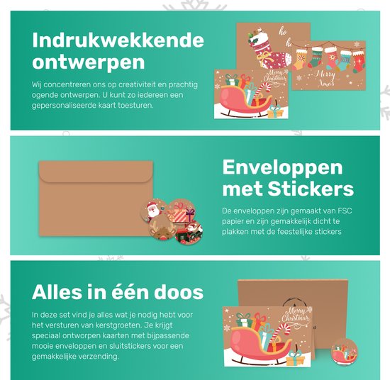 Giftmas Kerstkaarten - Wenskaarten - 36 Stuks - Met Enveloppen en Stickers - 10x15cm