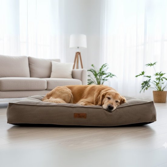 By Cee Cee Orthopedisch Hondenkussen - Orthopedische Hondenmand - Hondenkussen XXL - Foam Flakes Vulling - Ribstof Mokka Taupe - 120x80x18cm - Arlo