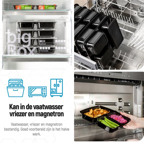 Fitcrafters Meal Prep Bakjes - Vershoudbakjes - Diepvriesbakjes - 14 Stuks - 3 Compartimenten - 1L - BPA vrij