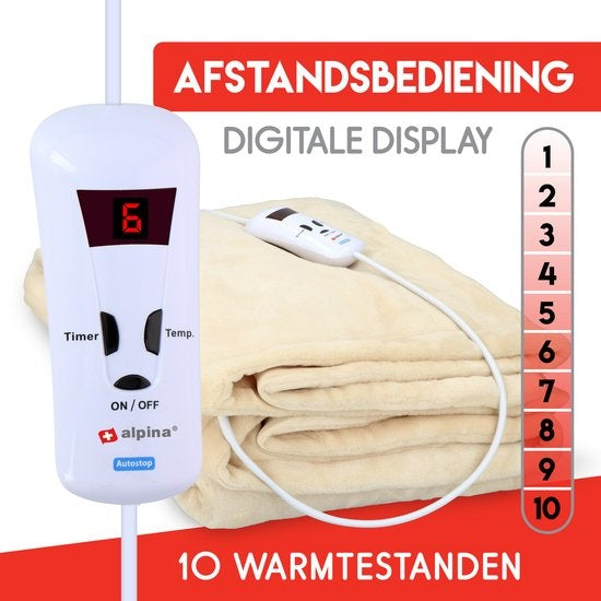 alpina Elektrische Deken - Warmtedeken 1 Persoons - Bovendeken - 10 Standen - 130x180cm - Beige