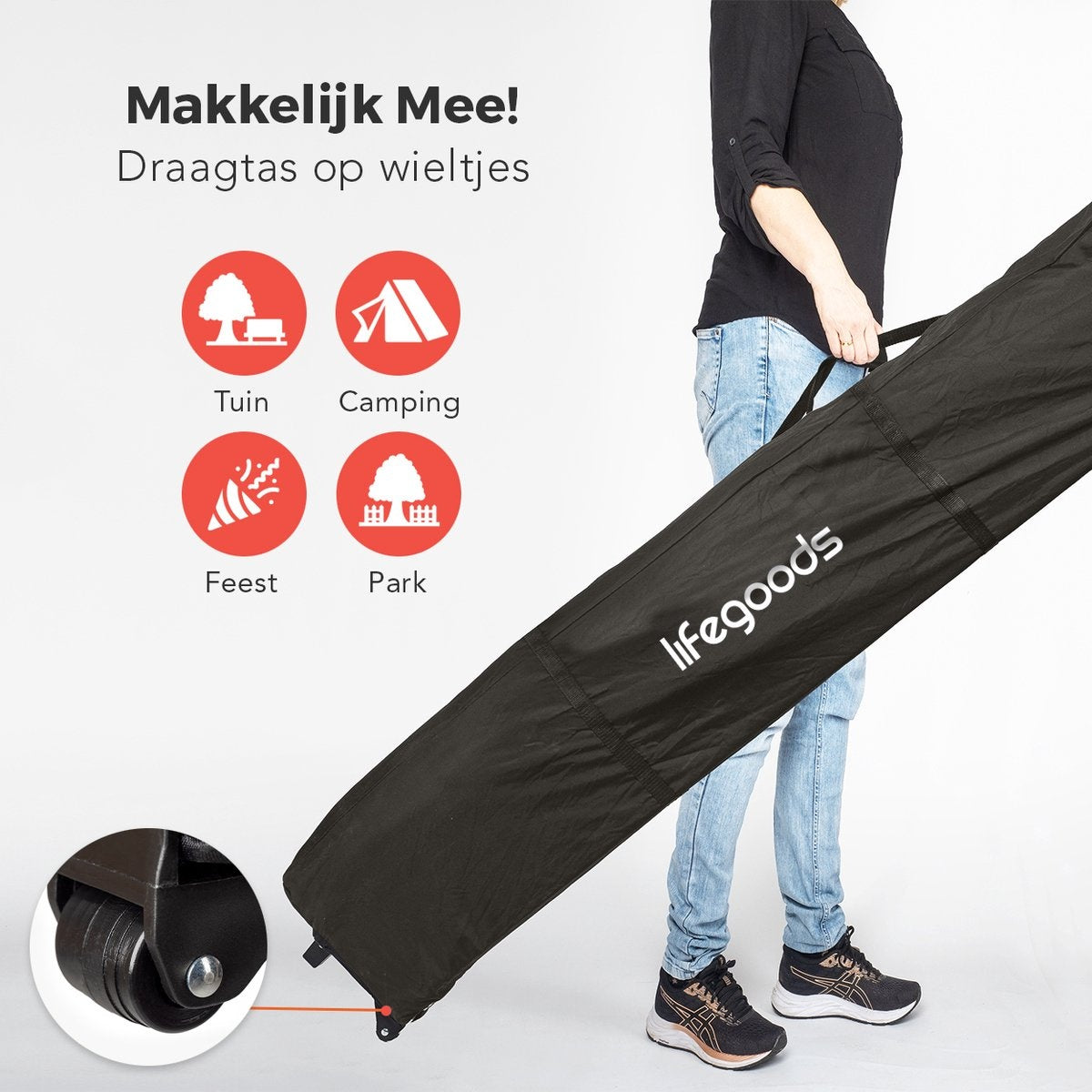 LifeGoods Partytent - 3x3 m - Antraciet - Easy Up Paviljoen met Zijwanden - Draagtas
