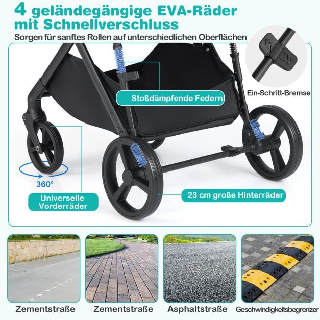 Coast 3-in-1 Kinderwagen – Omkeerbare Reiswieg – 59,5 x 74 x 112 cm – Zwart