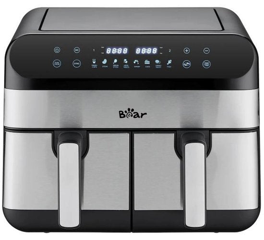 Bear Dubbele Air Fryer – 9L Heteluchtfriteuse met 2 Mandjes – 2400W – Onafhankelijke Temperatuurregeling & 8 Programma’s – Digitaal Display – QZG-F24F1